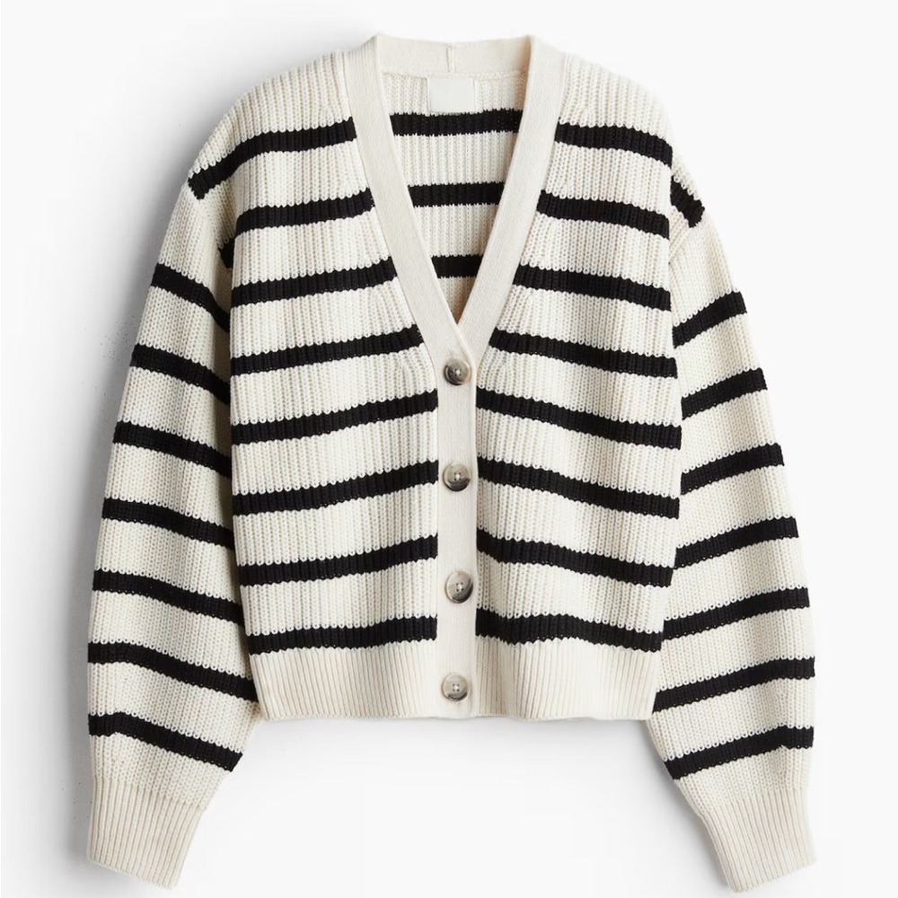 H&M Black & White Striped Cardigan